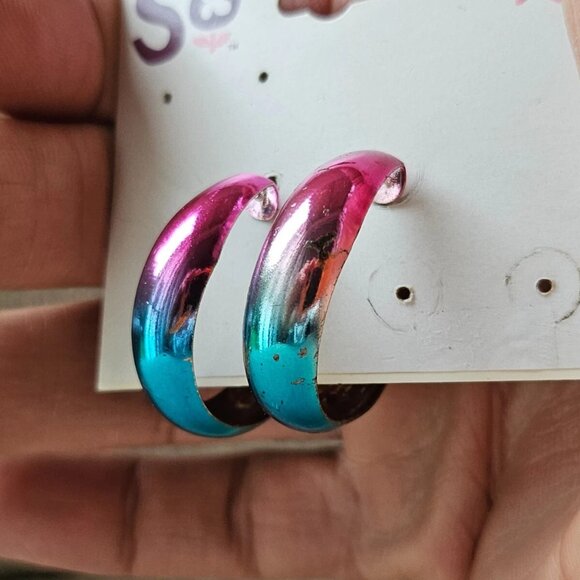 SO Women Earrings Gold/Blue Tone Hoop Fashion Jewelry New with defect - Picture 7 of 12